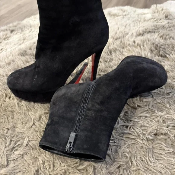 Christian Louboutin Suede Black Boots with Red Soles